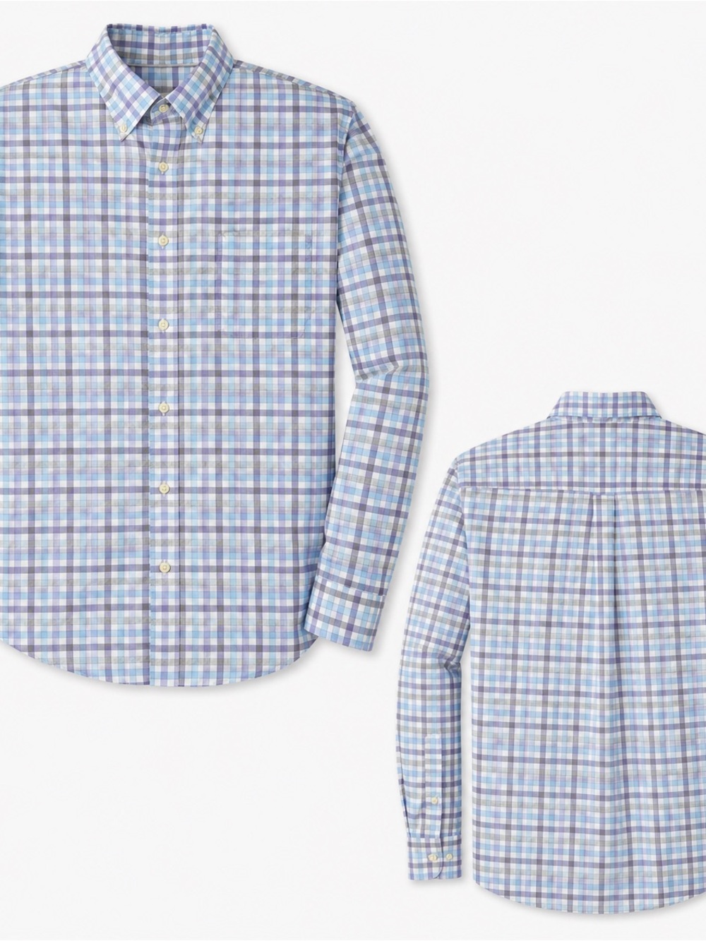 Peter Millar Blue and White Plaid Dress Shirt